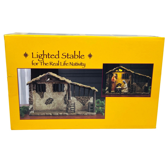 Lighted Stable The Real Life Nativity by Three Kings 7" Set GFM 032 New - Picture 6 of 7